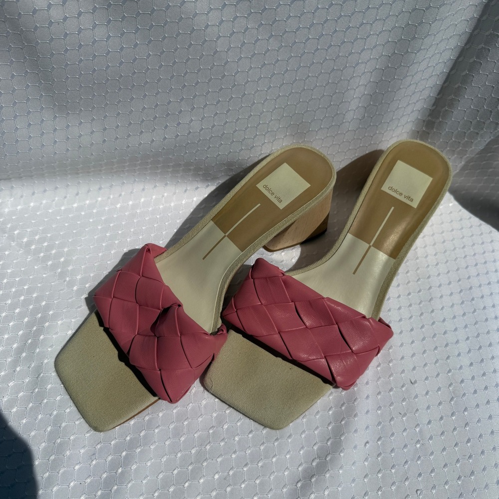 Dolce Vita 8.5 Paily Pink Braided Square Toe Block Heel Sandals Mules Women - Picture 2 of 10